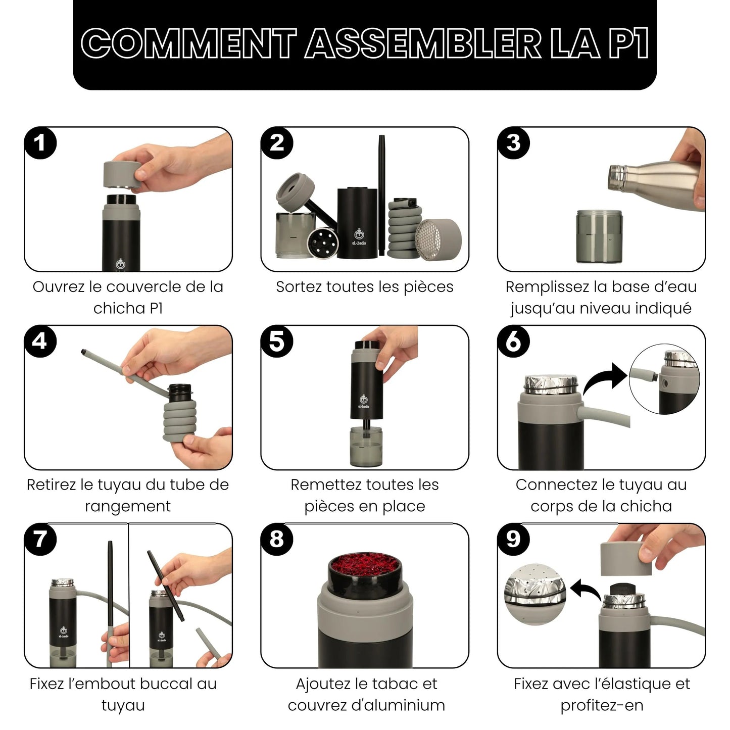 EL - BADIA P1 Portable Hookah 24 cm – Ultra - Compact Travel Shisha with Patented Hose Storage System, Reversible Ceramic Bowl & Silicone Hose (Acid Yellow) - Street wear urban