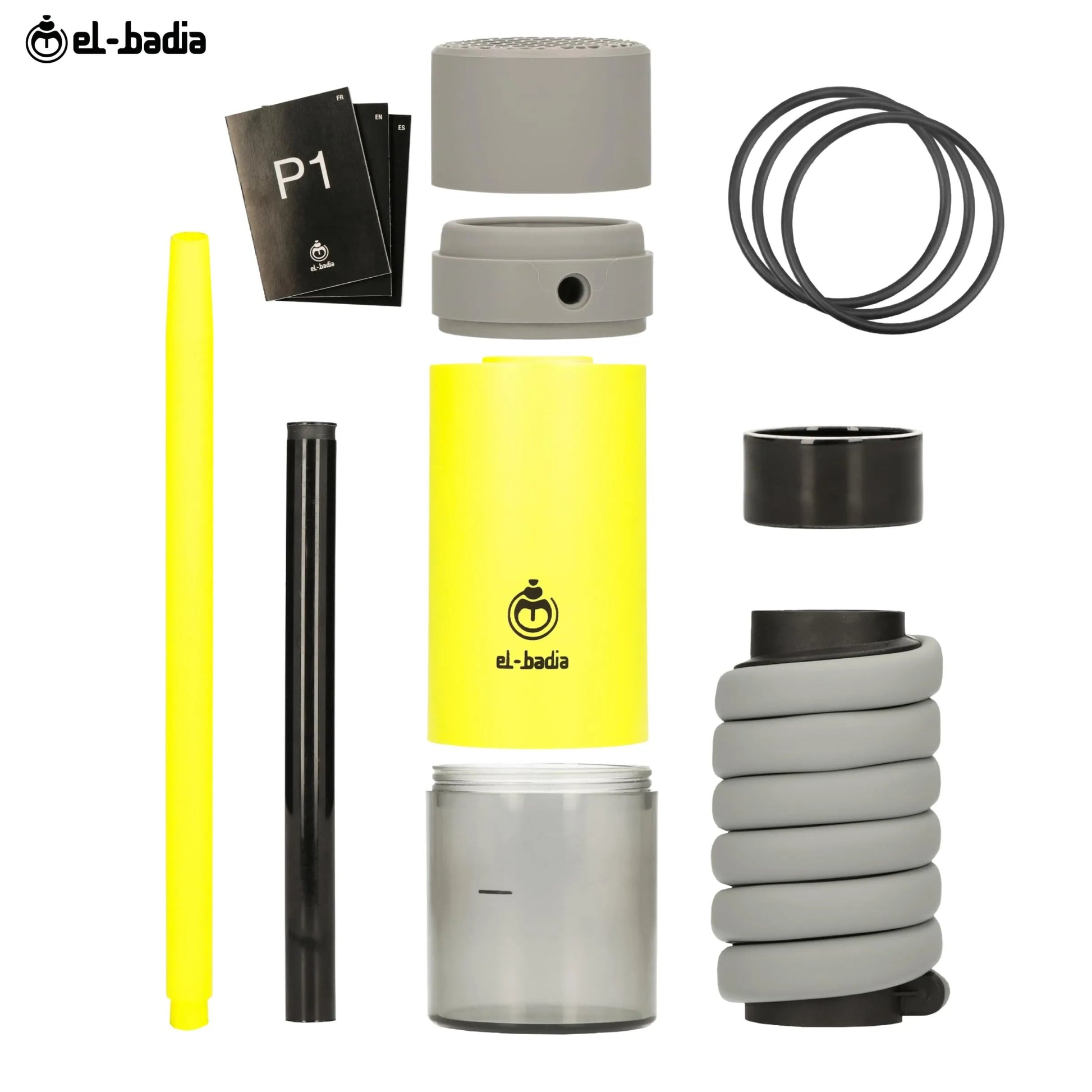 EL - BADIA P1 Portable Hookah 24 cm – Ultra - Compact Travel Shisha with Patented Hose Storage System, Reversible Ceramic Bowl & Silicone Hose (Acid Yellow) - Street wear urban