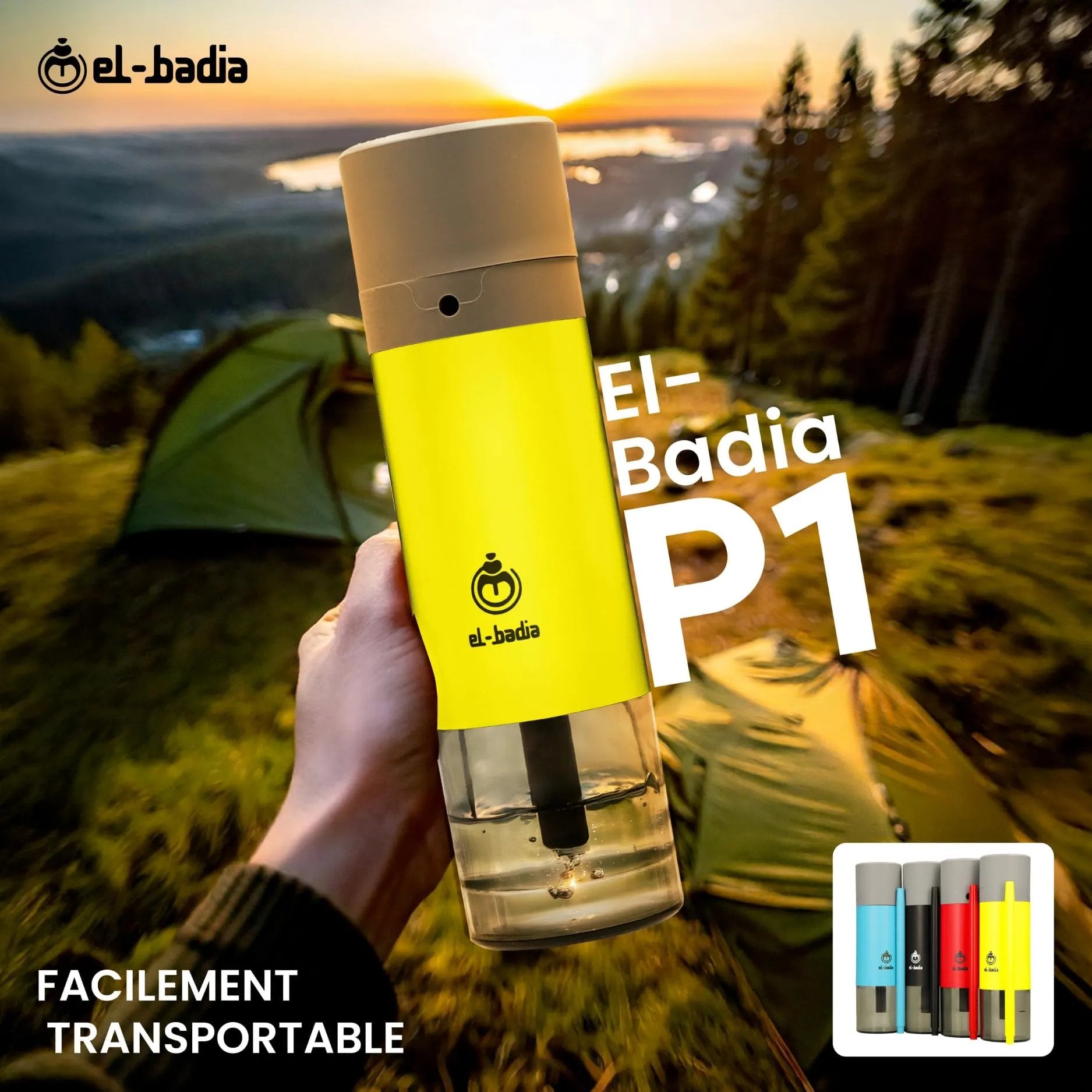 EL - BADIA P1 Portable Hookah 24 cm – Ultra - Compact Travel Shisha with Patented Hose Storage System, Reversible Ceramic Bowl & Silicone Hose (Acid Yellow) - Street wear urban