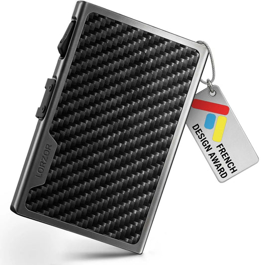 LORZOR Men's Military Carbon Fiber Card Holder, Small Wallets for Men with Detachable Bill Clip, black (Carbon), Modern - Street wear urban