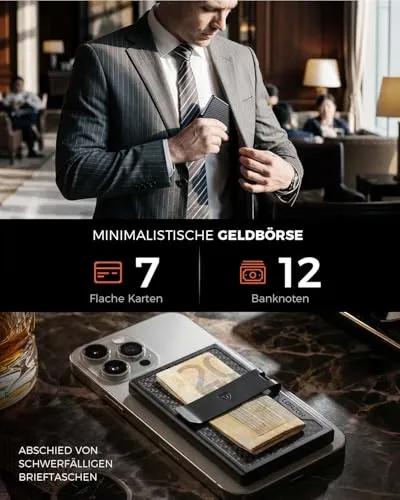 LORZOR Men's Military Carbon Fiber Card Holder, Small Wallets for Men with Detachable Bill Clip, black (Carbon), Modern - Street wear urban