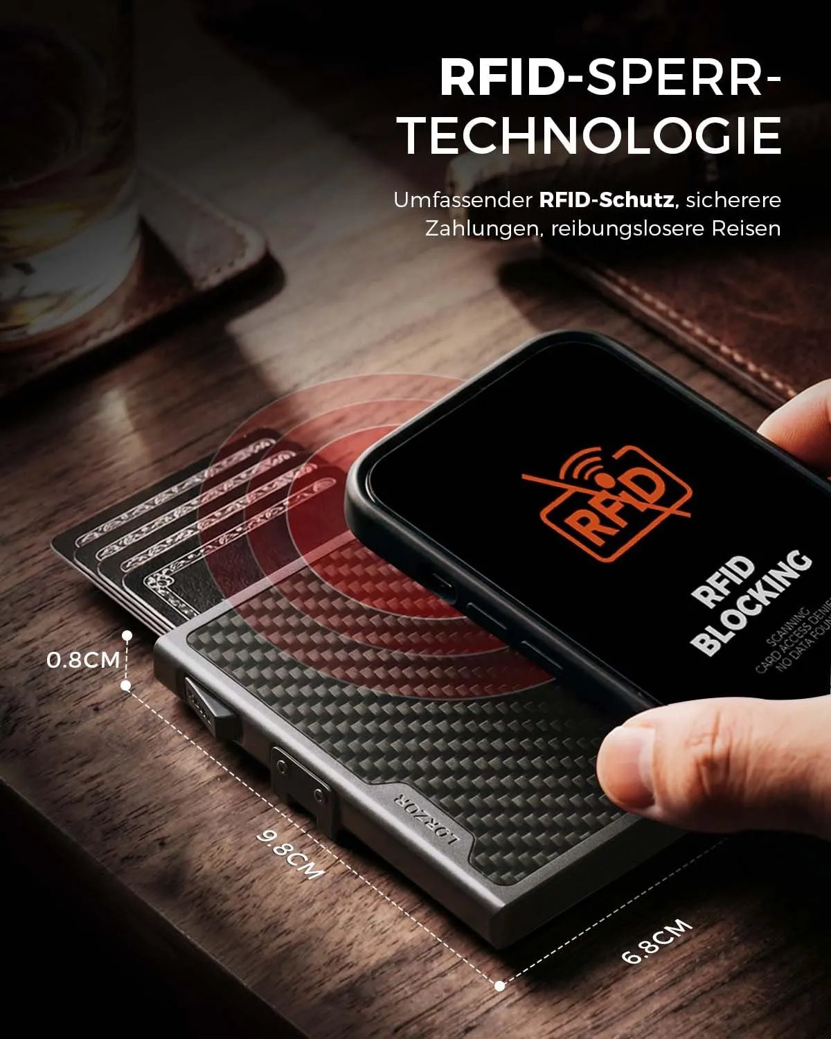 LORZOR Men's Military Carbon Fiber Card Holder, Small Wallets for Men with Detachable Bill Clip, black (Carbon), Modern - Street wear urban