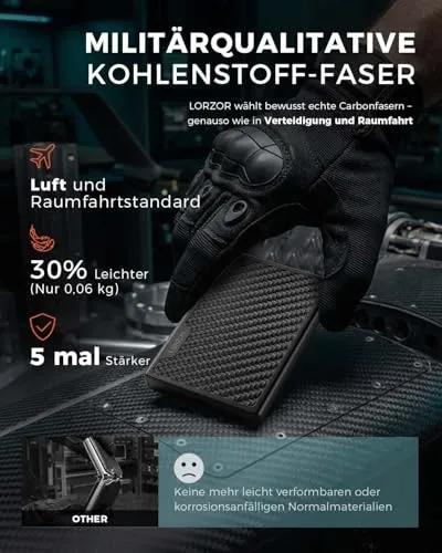LORZOR Men's Military Carbon Fiber Card Holder, Small Wallets for Men with Detachable Bill Clip, black (Carbon), Modern - Street wear urban