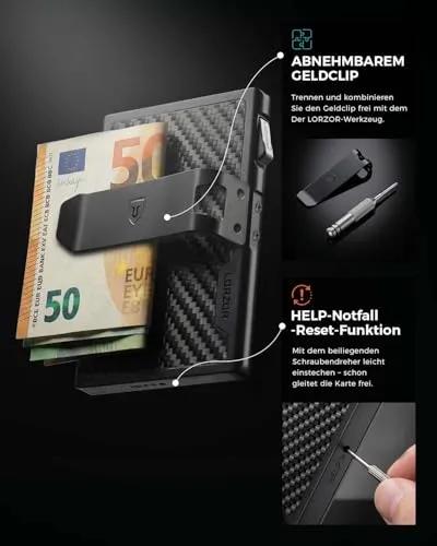 LORZOR Men's Military Carbon Fiber Card Holder, Small Wallets for Men with Detachable Bill Clip, black (Carbon), Modern - Street wear urban