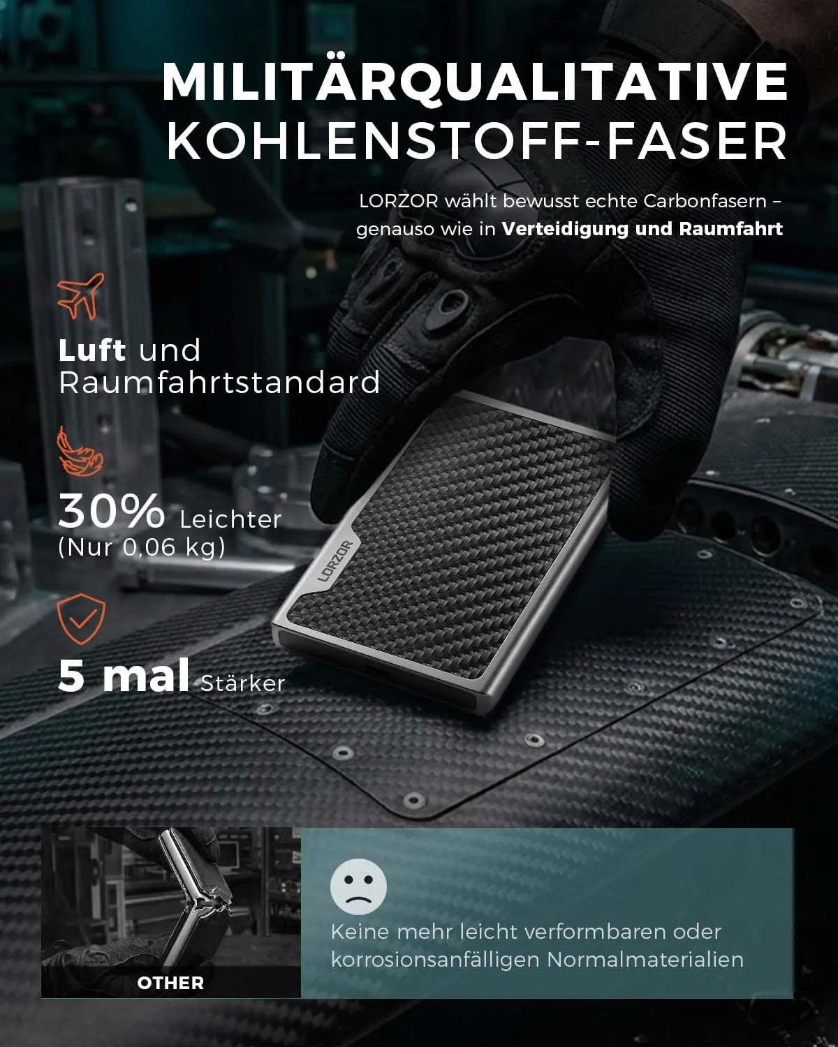 LORZOR Men's Military Carbon Fiber Card Holder, Small Wallets for Men with Detachable Bill Clip, black (Carbon), Modern - Street wear urban