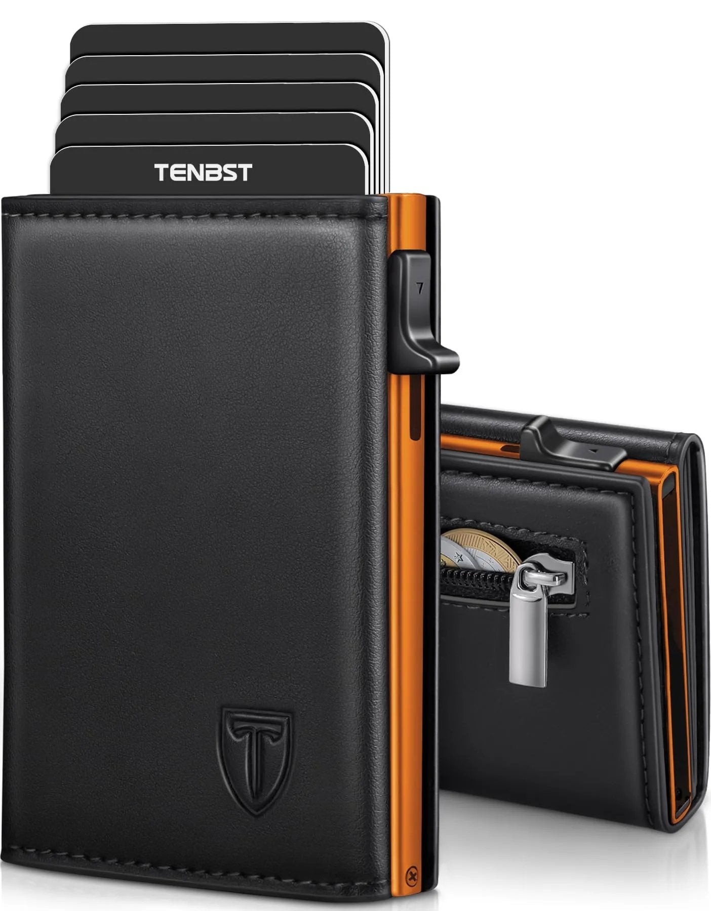 TENBST Men's Wallets, Carbon Fiber Credit Card Holder with RIFD Protection | Minimalist Men's Card Holder, Carteira for Zip and Banknotes | Gift Box, Black/White, Classic - Street wear urban