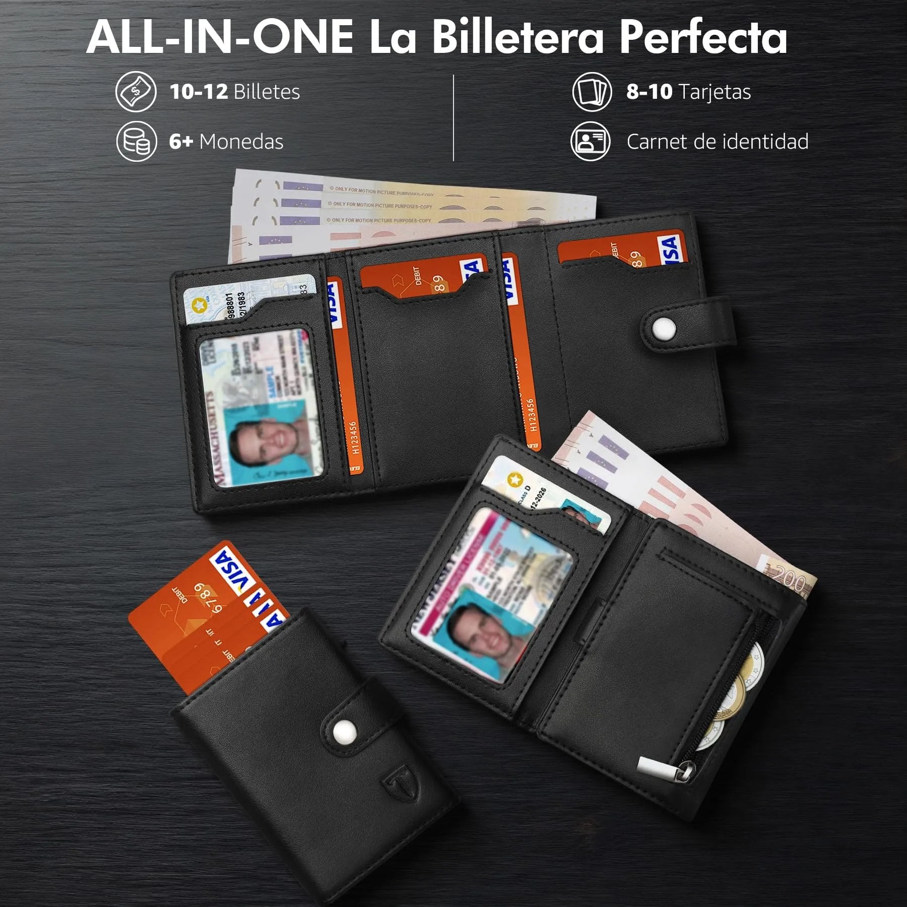 TENBST Men's Wallets, Carbon Fiber Credit Card Holder with RIFD Protection | Minimalist Men's Card Holder, Carteira for Zip and Banknotes | Gift Box, Black/White, Classic - Street wear urban