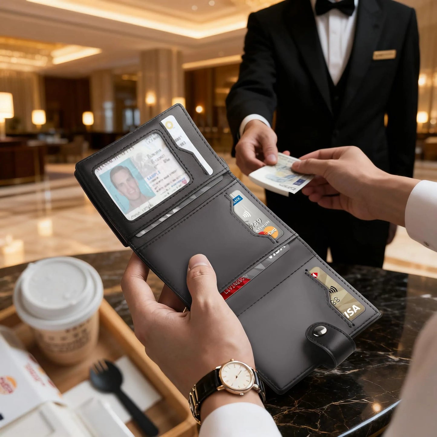 TENBST Men's Wallets, Carbon Fiber Credit Card Holder with RIFD Protection | Minimalist Men's Card Holder, Carteira for Zip and Banknotes | Gift Box, Black/White, Classic - Street wear urban