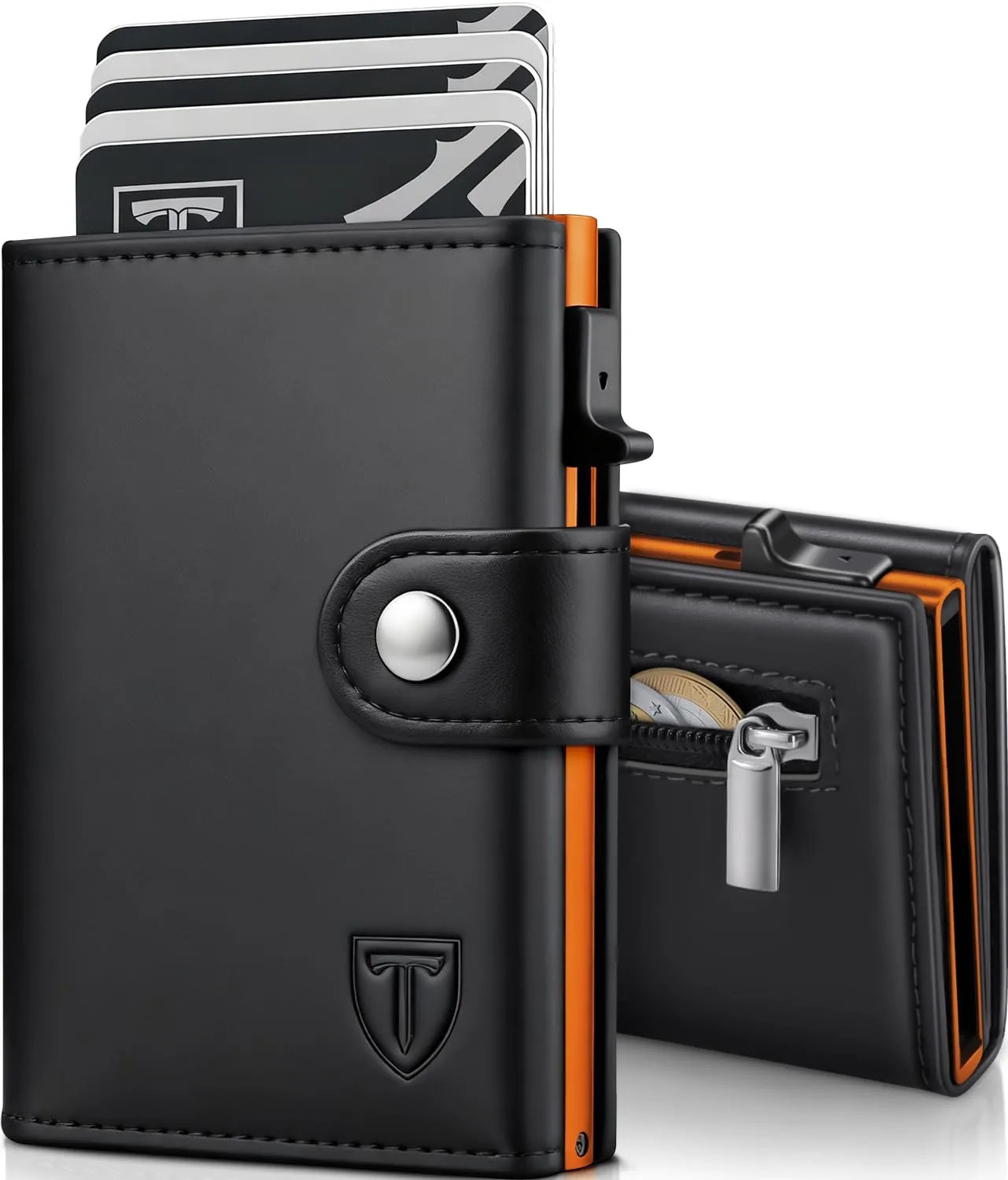 TENBST Men's Wallets, Carbon Fiber Credit Card Holder with RIFD Protection | Minimalist Men's Card Holder, Carteira for Zip and Banknotes | Gift Box, Black/White, Classic - Street wear urban