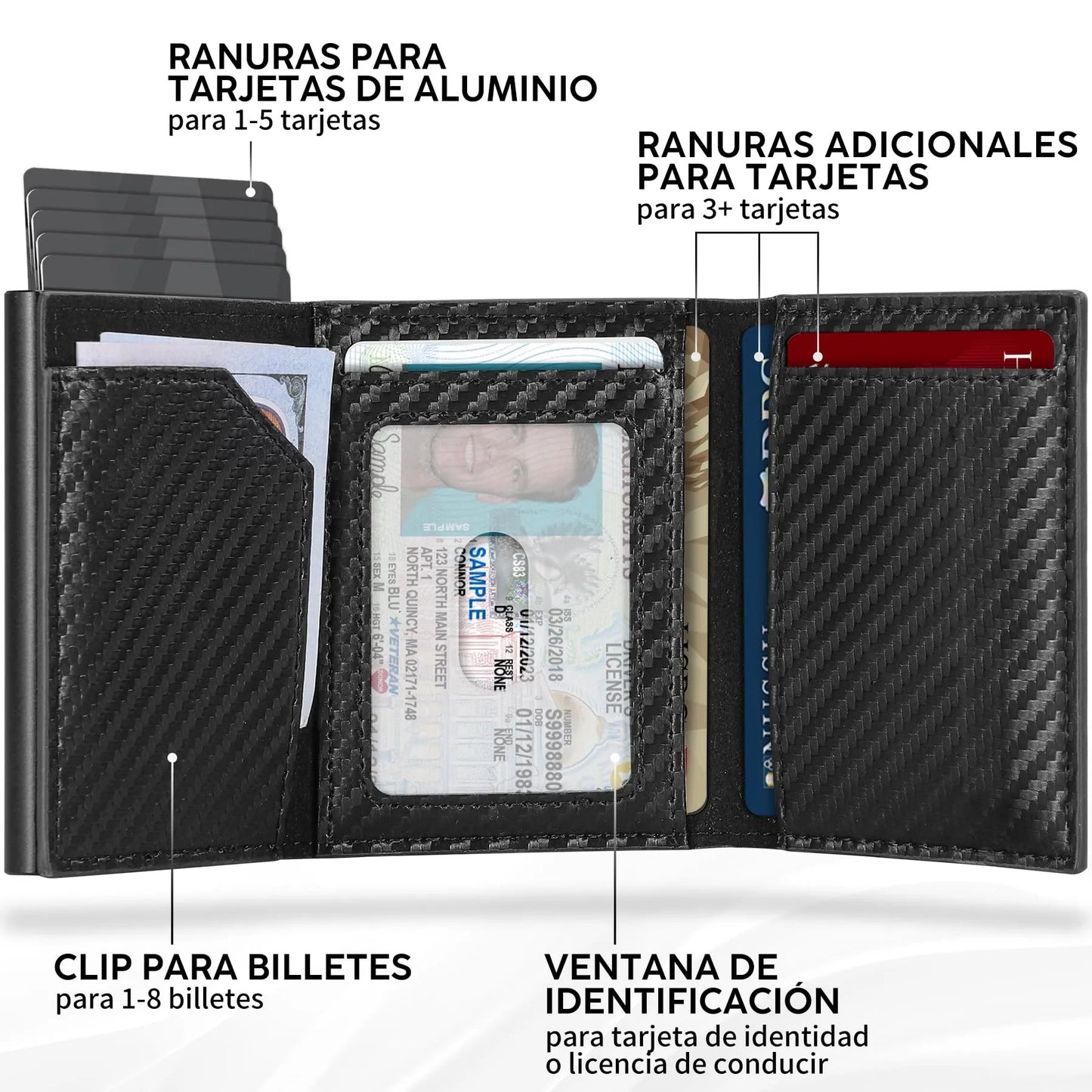 TENBST Men's Wallets, Carbon Fiber Credit Card Holder with RIFD Protection | Minimalist Men's Card Holder, Carteira for Zip and Banknotes | Gift Box, Black/White, Classic - Street wear urban